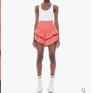 EUC MOTHER The Ruffle Miniskirt Hot Coral Romantic Double Ruffle Mini Skirt 27